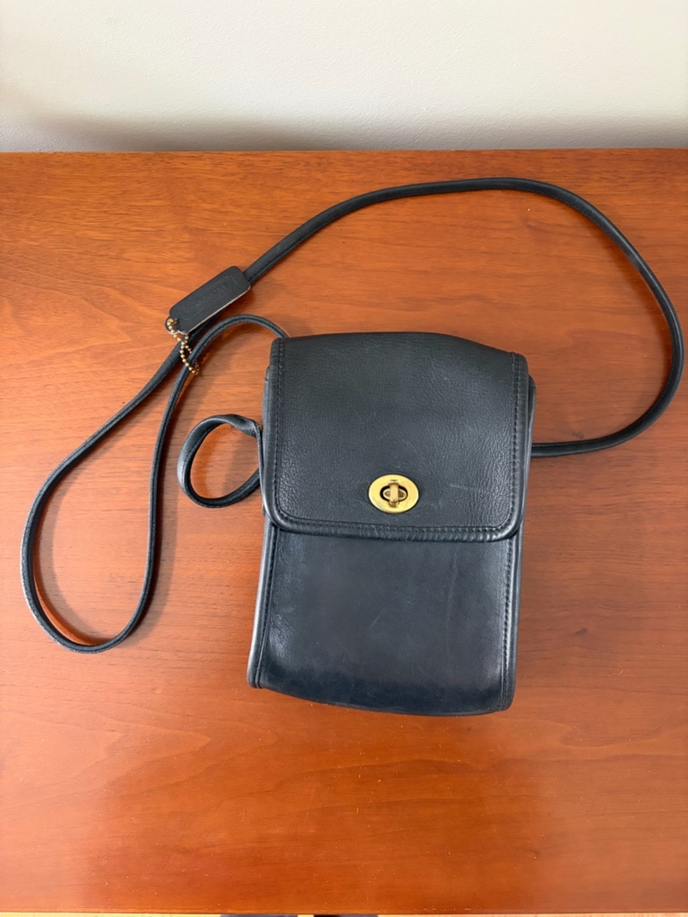 Coach Black Leather Crossbody with Solid Brass Turn-Lock